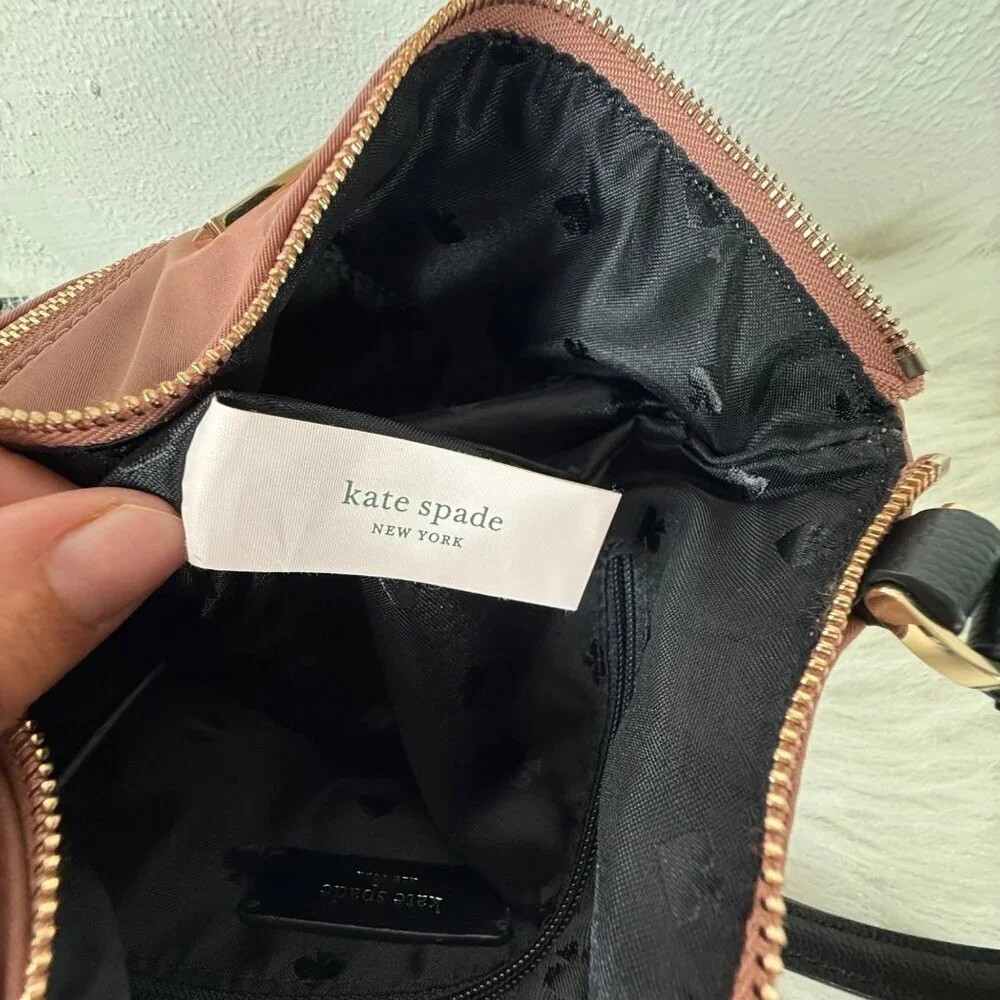 Kate Spade Flat Crossbody Dawn Sparrow Pink W Leather Strap Nylon Everyday Bag